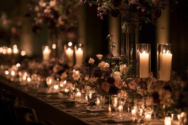 Candlelit tables.